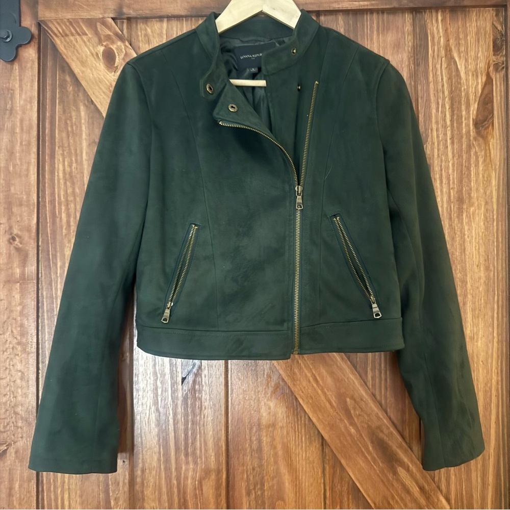 Banana Republic Dark Green Suede Women's Moto Jacket Small
